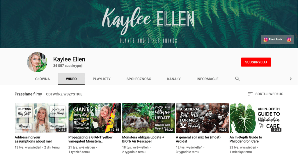 kanał na youtube o roślinach kaylee ellen