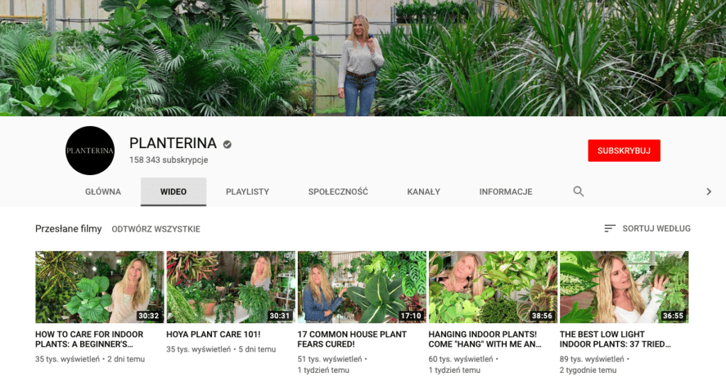 kanał na youtube o roślinach planterina 