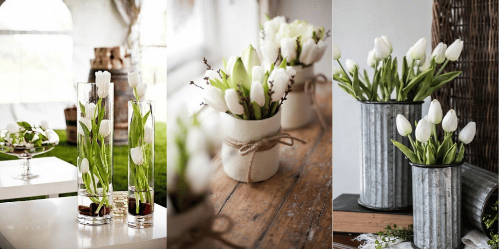 białe tulipany wiosenne dekoracje w domu w cylindrze