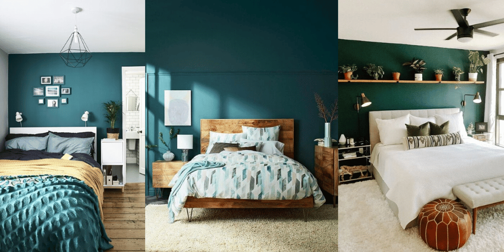 kolor morski na ścianie w sypialni