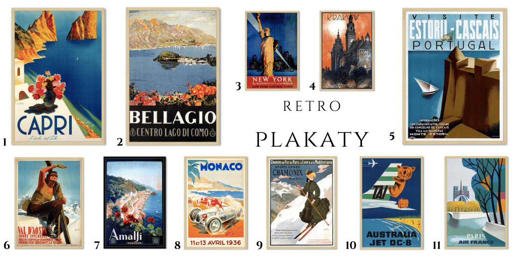 plakaty vintage podróżnicze z miastami retro posterlounge narty paryż włochy usa portugalia