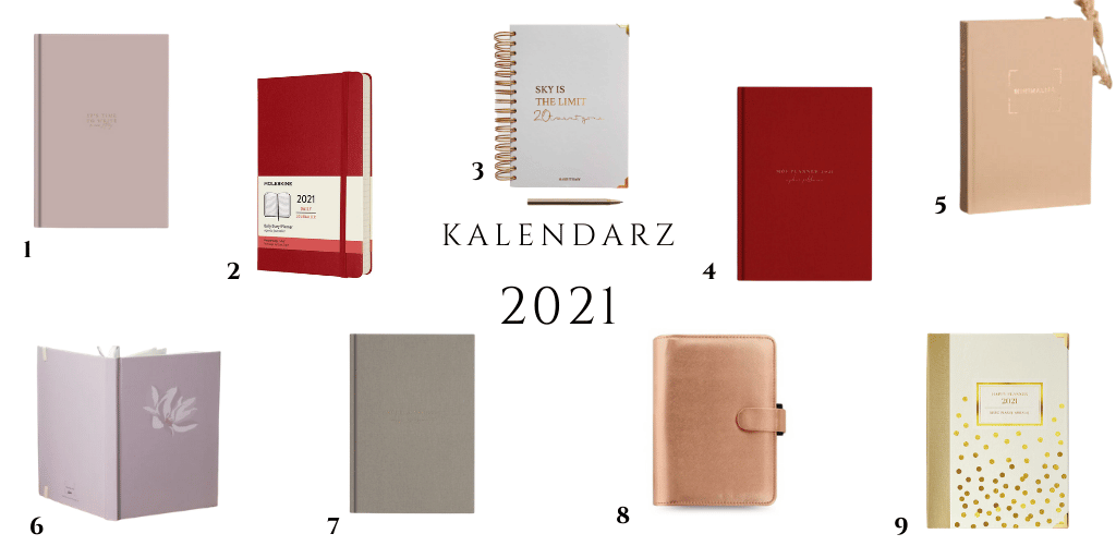 kalendarz 2021 kalendarze dla kobiet różowy nude beżowy czerwony książkowy z gumką zapinany minimalistyczny prosty 