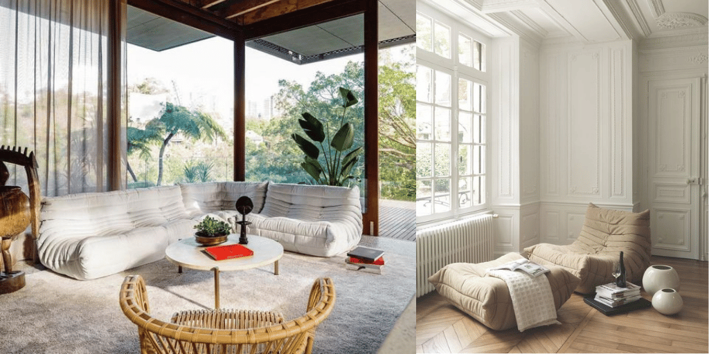sofa jak poduszka do siedzenia ekskluzywne meble z lat siedemdziesiątych francuski design wnętrza