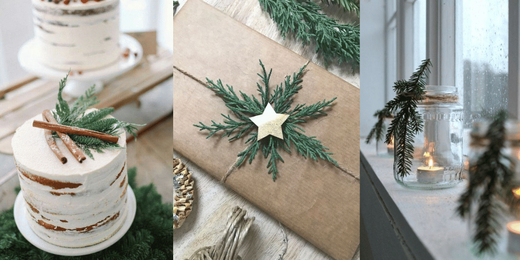 naturalne dekoracje świąteczne z gałązkami świerku