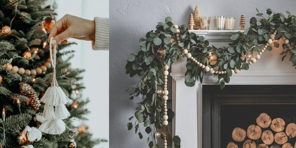 łańcuch z drewnianych kuleczek na choinkę drewniany łańcuch dekoracja na boże narodzenie 