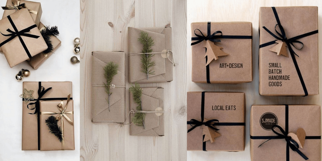 neutralne proste łatwie pakowanie prezentów w szary papier 