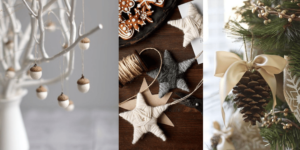 naturalne dekoracje świąteczne żołędzie szyszki ozdoby ze sznurka 