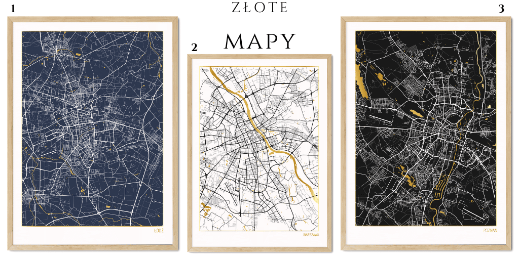 złoty plakat mapa miasta łódź warszawa poznań polskie miasta złote plakaty mapy positive prints 