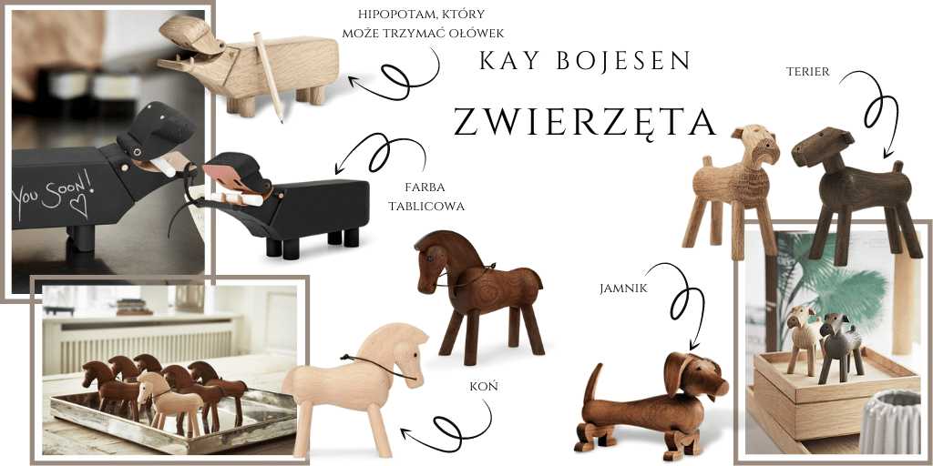 figurki z drewna hipopotam koń jamnik pies terier duński projekt Kay Bojesen którą wybrać 