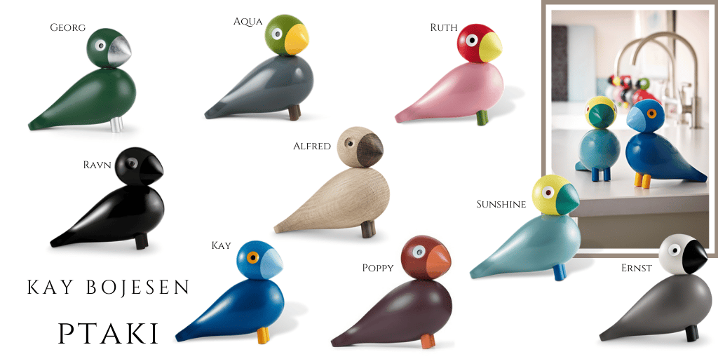 Kay Bojesen ptaki songbird słowik dostępne kolory imiona ptaszków 