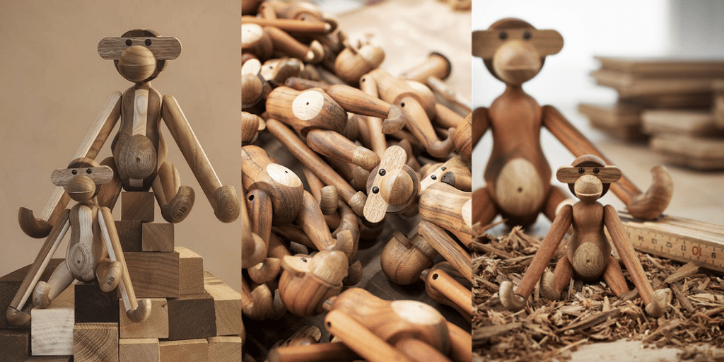 figurka drewniana małpa drewno z recyklingu tekowe sosnowe 