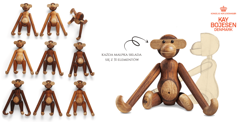 jak wygląda kultowa drewniana zabawka małpka różne odcienie 
