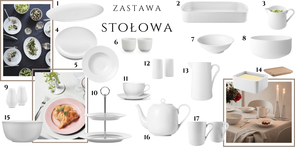 biała zastawa stołowa serwis obiadowy z tłoczonymi dekoracjami  Kähler Lyngby Porcelain Eva Solo Deco Skład akcesoria kuchenne 