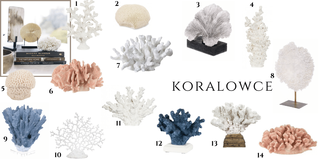koralowce figurki dekoracyjny sztuczny koralowiec biały niebieski łososiowy kremowy gdzie kupić figurkę koralowca dekoracje w stylu hamptons