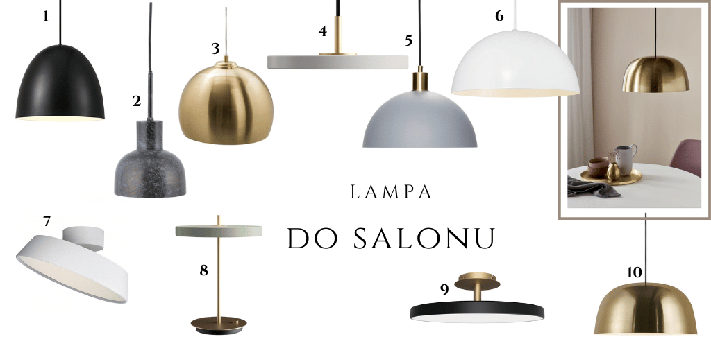 oświetlenie do nowoczesnego salonu lampa z metalowym kloszem złota czarna biała szara jaką wybrać Deco Skład 