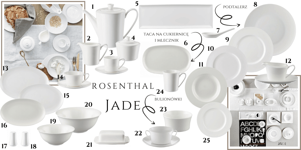 rosenthal jade biała zastawa stołowa elegancki zestaw na serwowania dań proste nowoczesne kształty 
