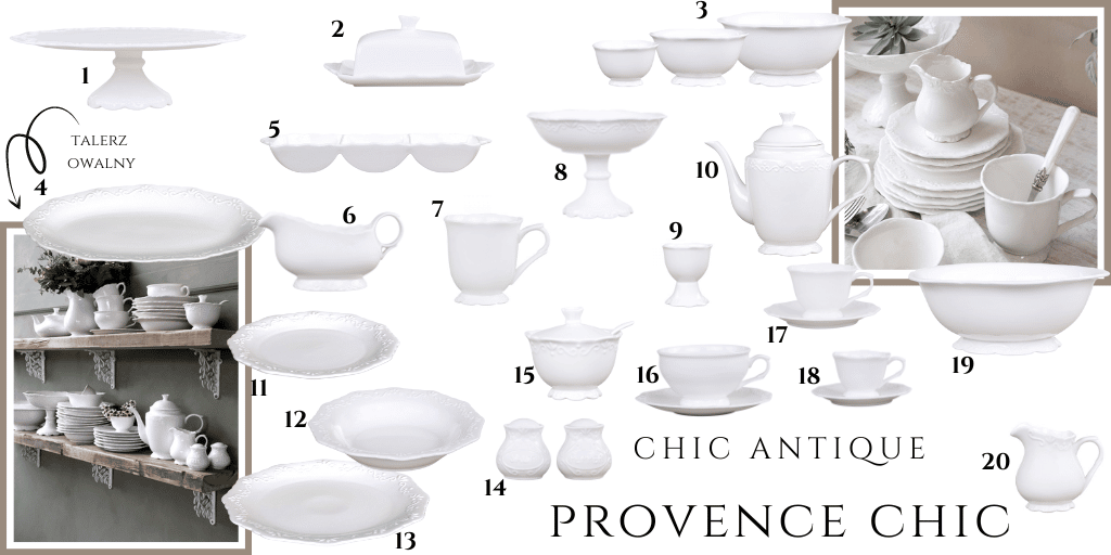 PROVENCE CHIC chic antique denmark ozdobna porcelana biała z drobnymi kwiatami romantyczna prowansalska zastawa 