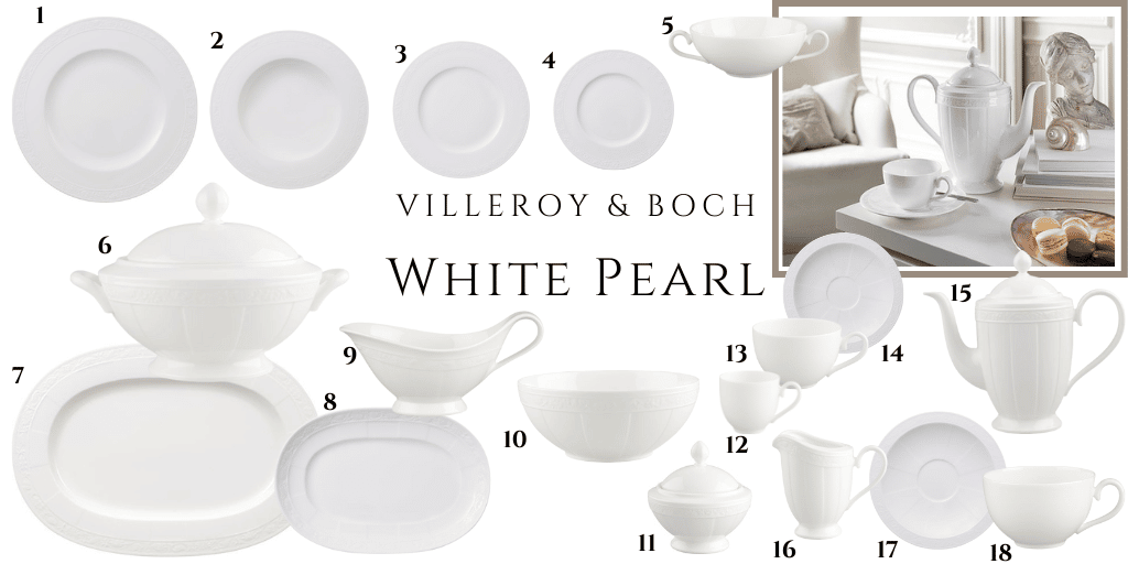 biały serwis Villeroy&Boch White Pearl z paseczkami klasyczny stylowy i elegancki 