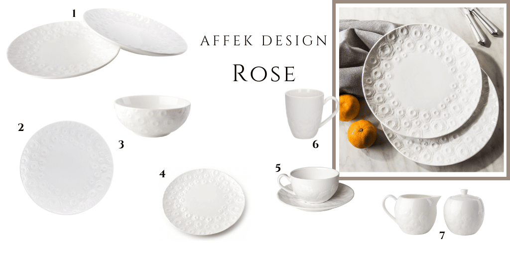 białe naczynia z różami białymi porcelanowa zastawa Affek Design Rose jak z duka