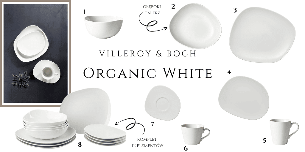 nowoczesna zastawa  Villeroy&Boch  Organic White talerz jak rozlana kałuża 