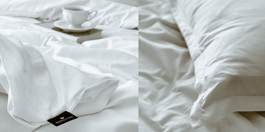 biała poszewka na kołdrę i poduszkę do spania jak wyglądają produkty maro home 