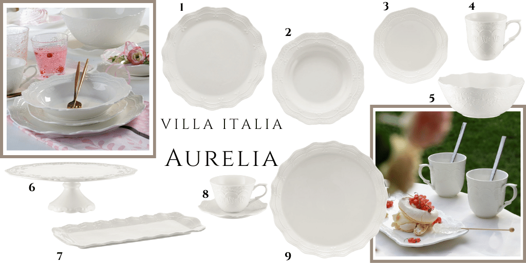 romantyczna zastawa zestaw z koronkowym wzorem talerze i filiżanki  Villa Italia Aurelia