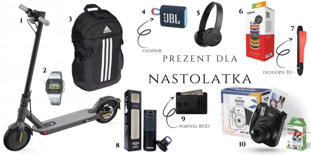 prezenty dla nastolatki i nastolatka hulajnoga elektryczna plecak aparat drukujący zdjęcia portfel długopis 3d 
